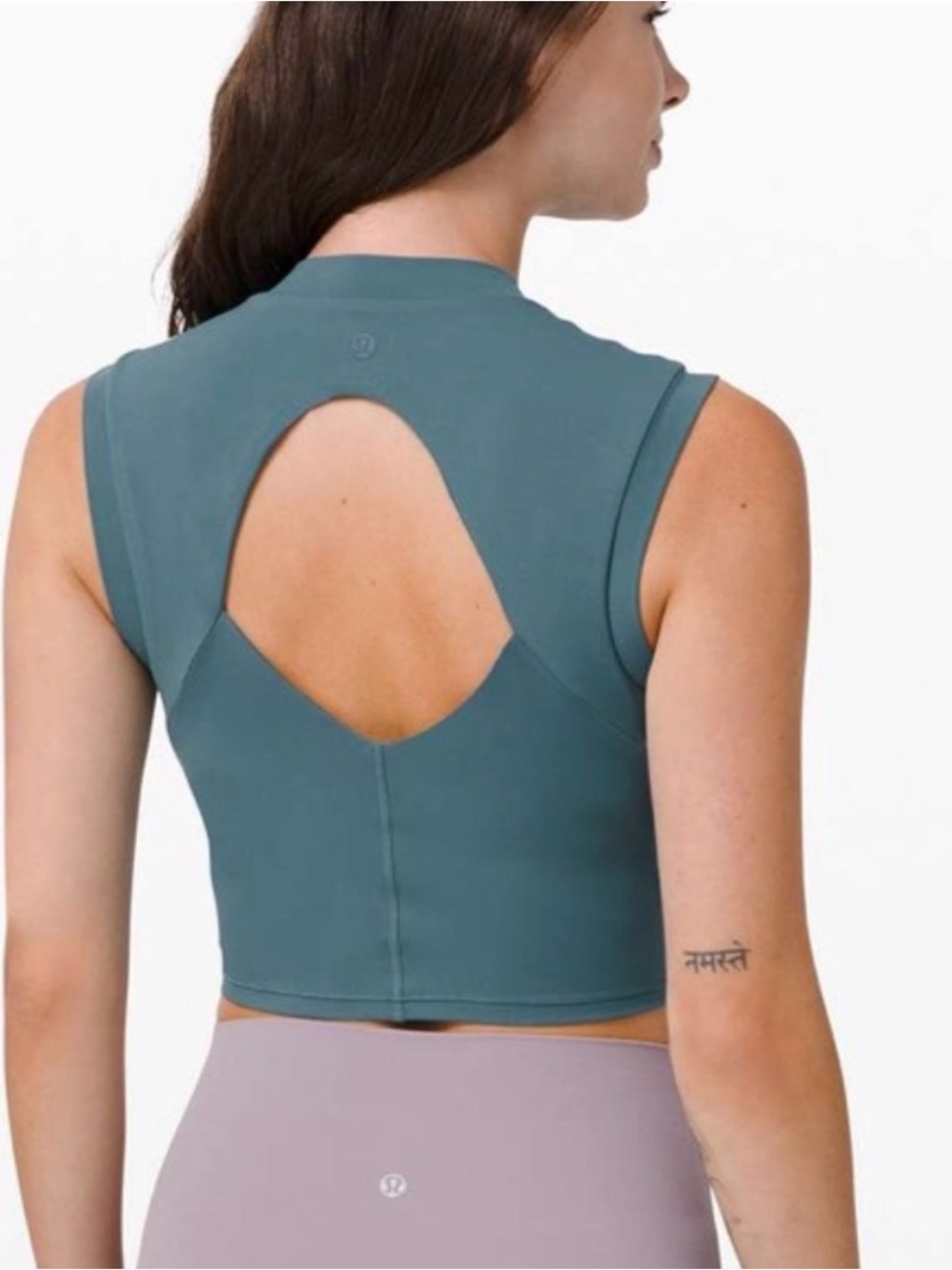 Lululemon Sweat Intention Cutout Sleeveless Crop Top in Desert Teal